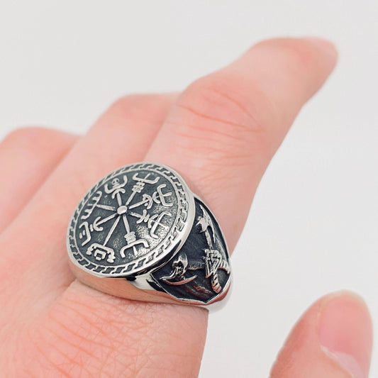 Retro Stainless Steel Viking Double Axe Totem Ring - MJ/MR