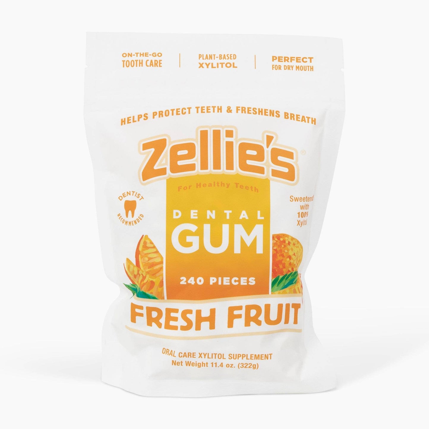 Zellie's Xylitol Dental Gum - Fresh Fruit Gum 240ct Pouch