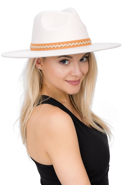 Faux Suede Leather Band Faux Wool Rancher Hat