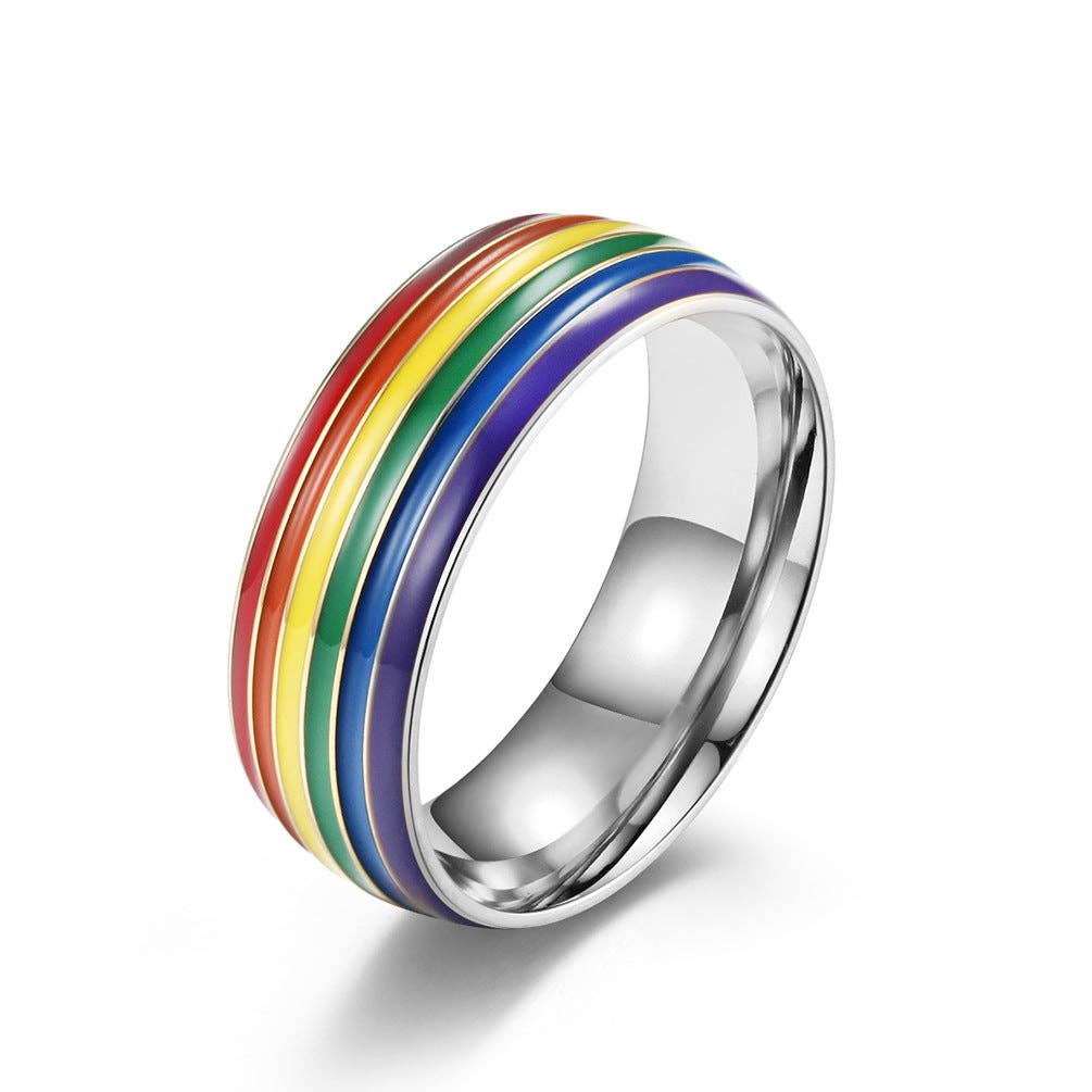 Rainbow Striped Stainless Steel Ring Men's Jewelry