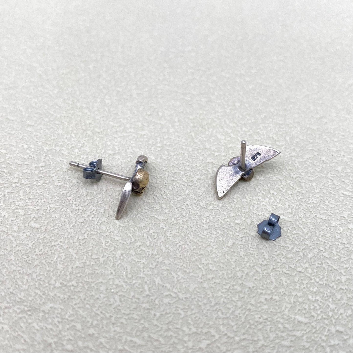 S925 Sterling Silver Winged Skull Gothic Stud Earrings - GT