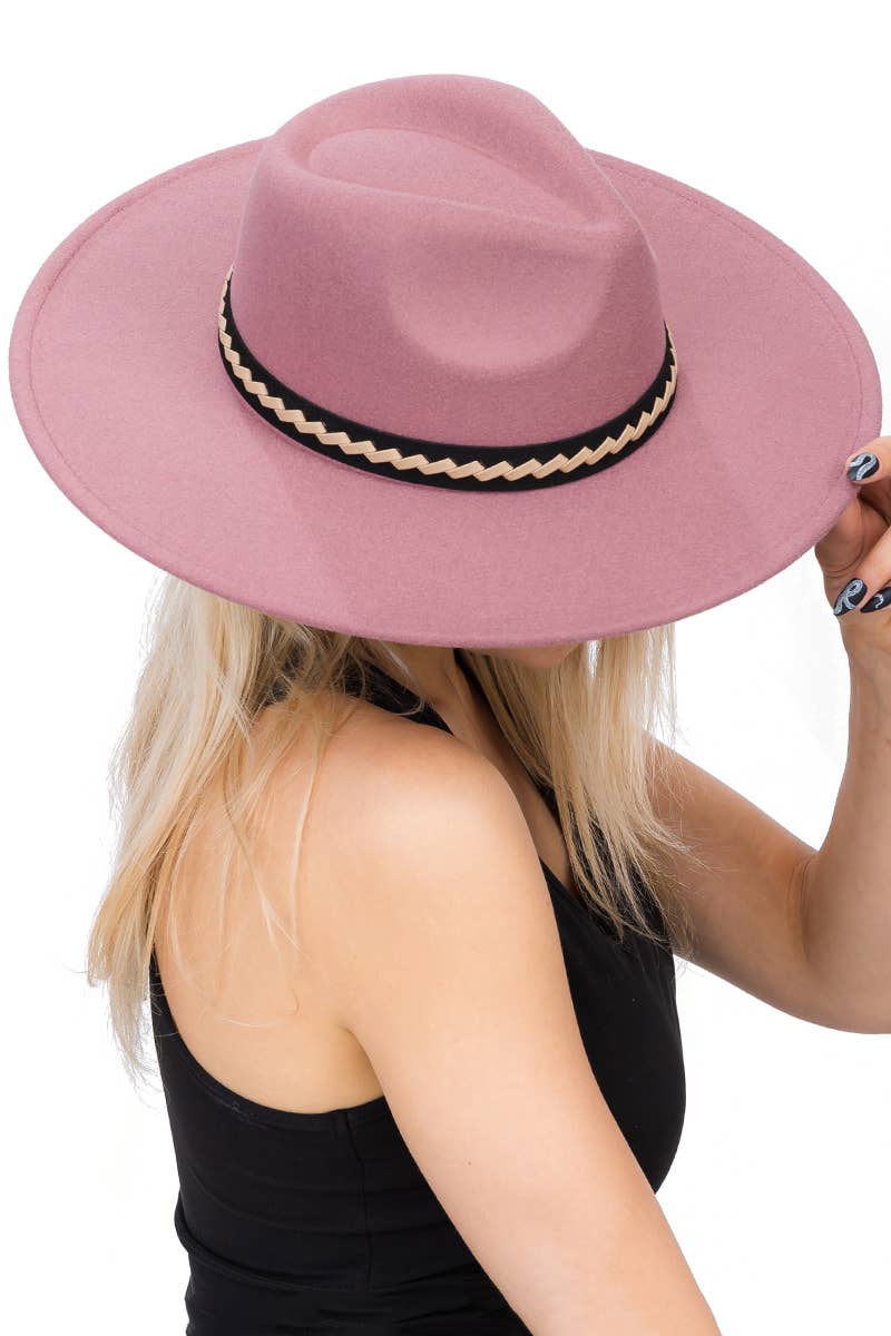 Faux Suede Leather Band Faux Wool Rancher Hat