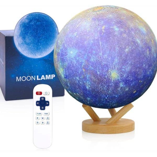 Moon Lamp - #DarkBlueBox.B331 - 6" Moon Remote Control, Wood