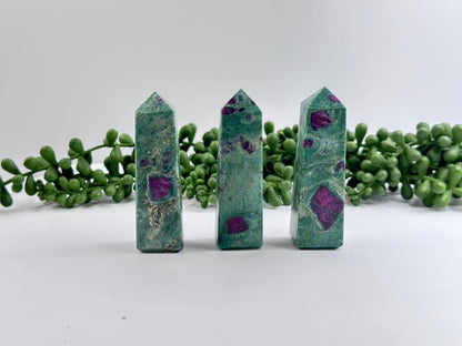 Ruby Fuchsite 4-Sided Tower (Approx 75MM or 7.5CM) -AAA