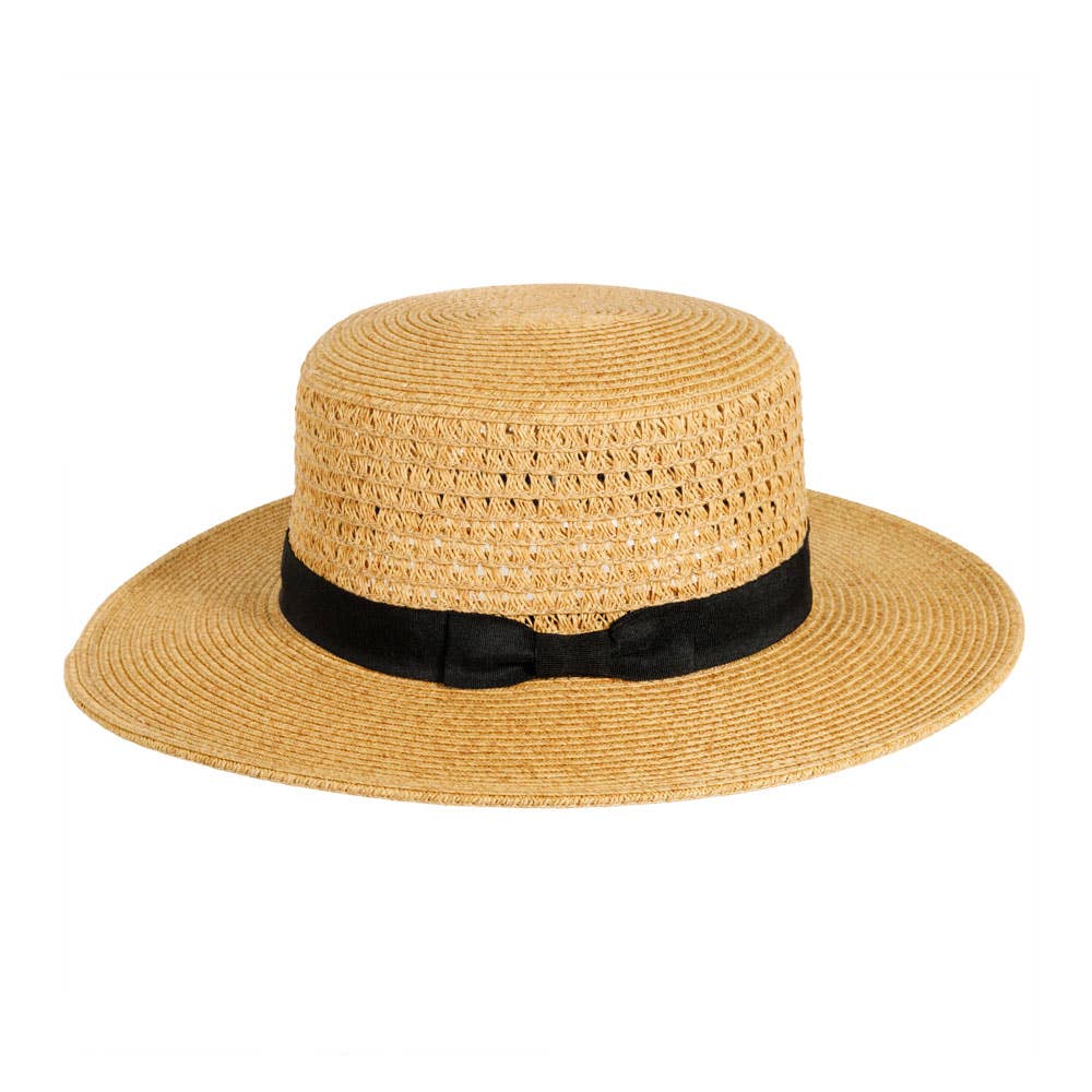 Sewn Paper Braid Boater Sun Hat - Style Rialto