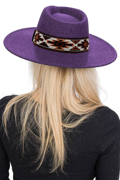 Navajo Rustic Band Pinch Crease Faux Wool Rancher Hat