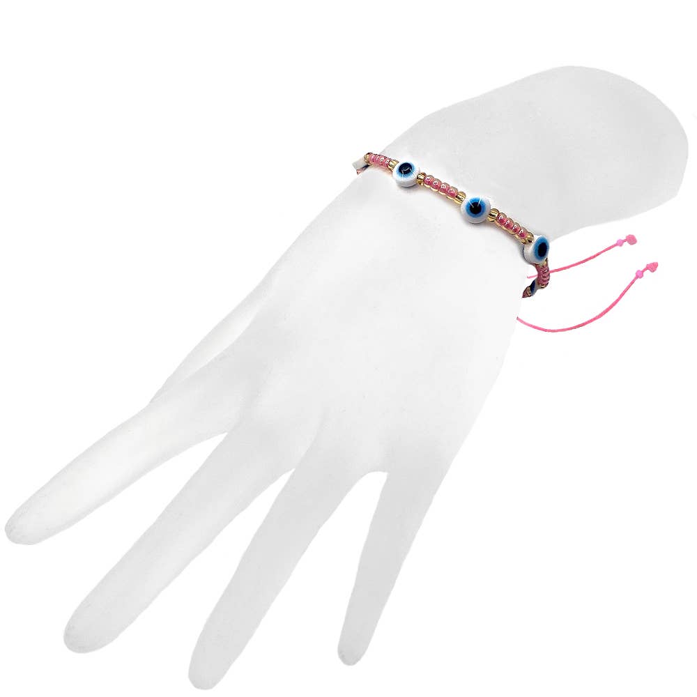 Multi Evil Eye Beaded String Pull Tie Bracelet