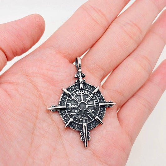 Stainless Steel Double Side Viking Compass Pendant