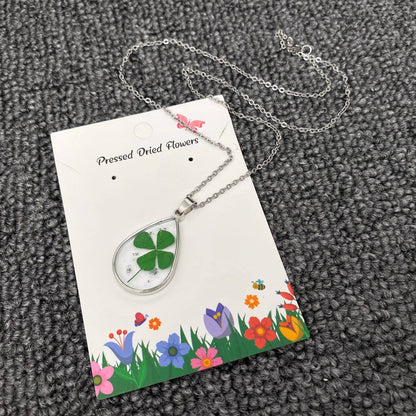 Four Leaf Clover Drop Charm Stainless Steel Necklace
