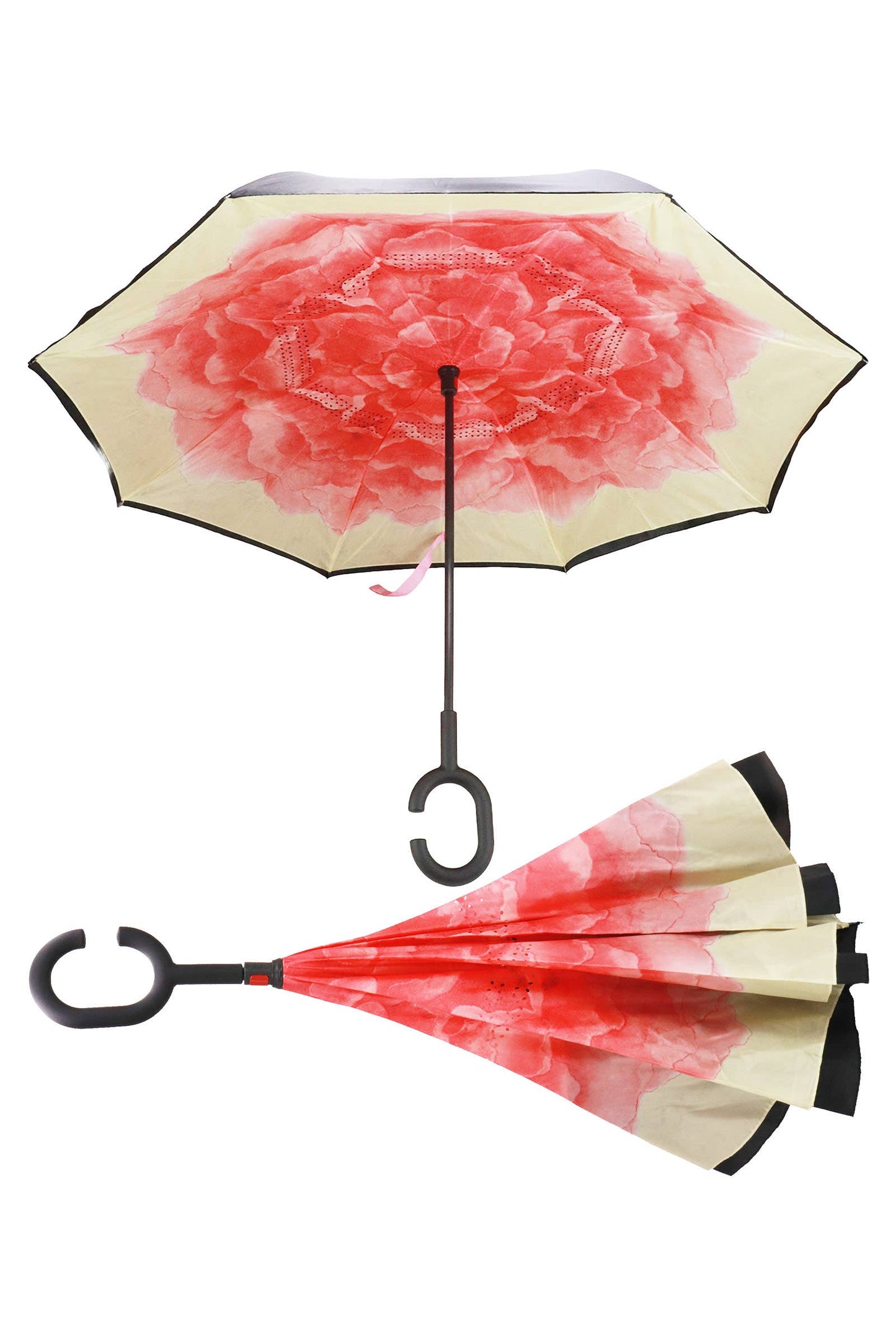 Reverse Manual Inside-out Open-fold Double Canopy Umbrella