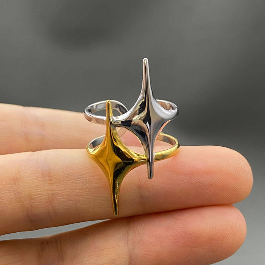 Two Tone Double Star 18K Gold Plated S.Steel Ring - FGS