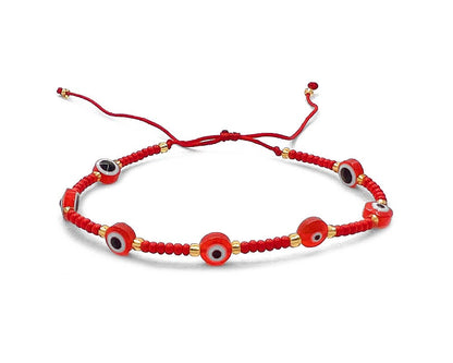 Multi Evil Eye Beaded String Pull Tie Bracelet