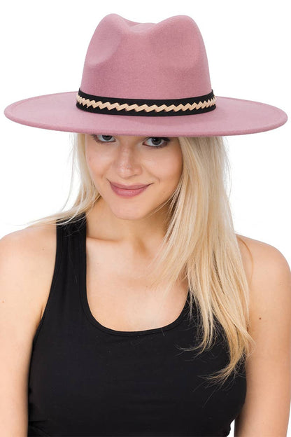 Faux Suede Leather Band Faux Wool Rancher Hat