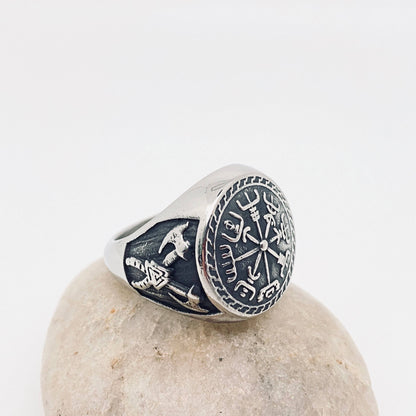 Retro Stainless Steel Viking Double Axe Totem Ring - MJ/MR