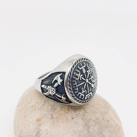 Retro Stainless Steel Viking Double Axe Totem Ring - MJ/MR