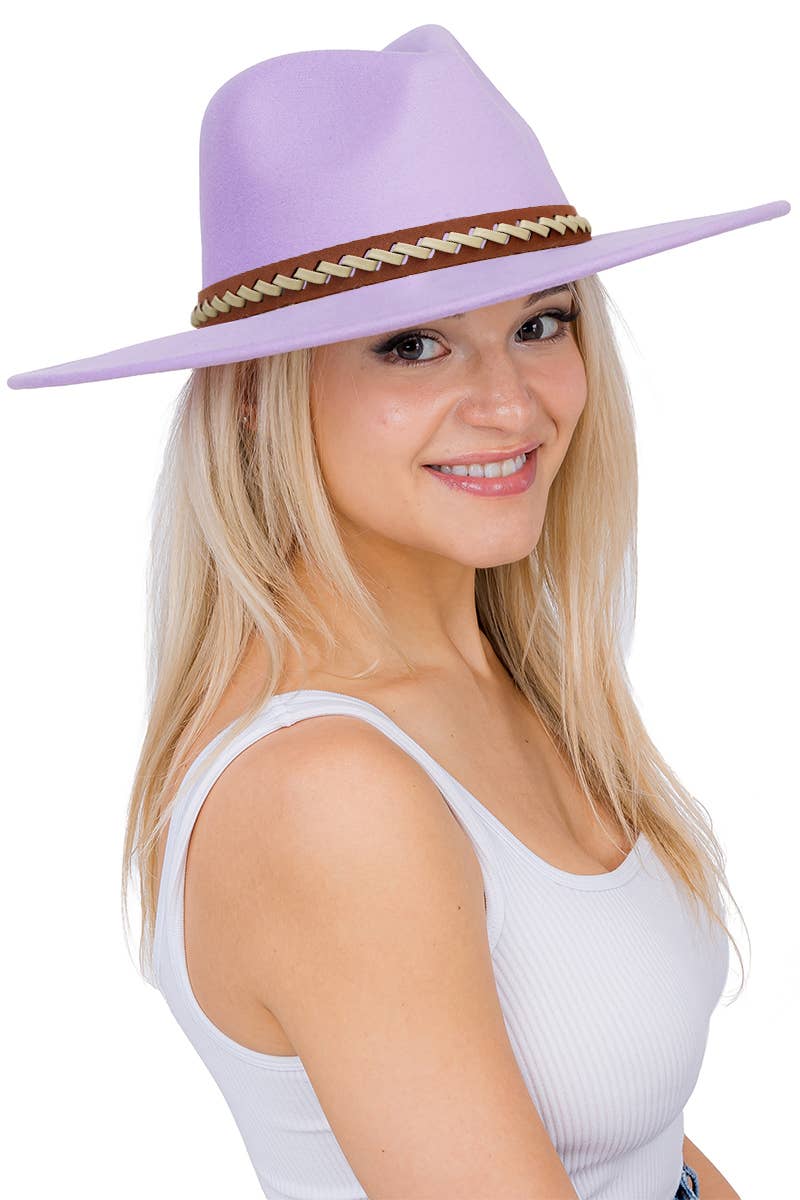Faux Suede Leather Band Wide Brim Rancher Hat