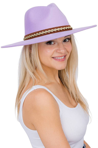 Faux Suede Leather Band Wide Brim Rancher Hat