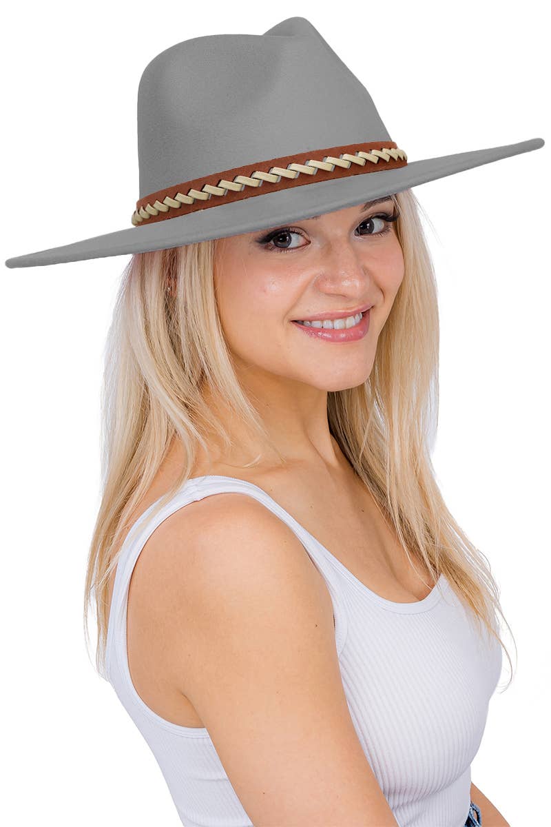 Faux Suede Leather Band Wide Brim Rancher Hat