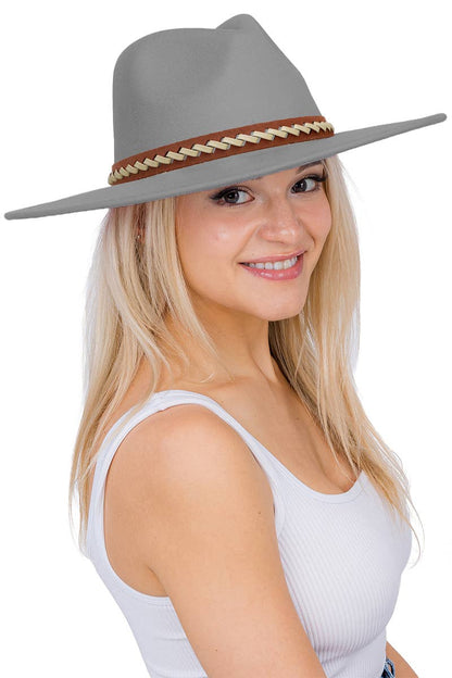 Faux Suede Leather Band Wide Brim Rancher Hat