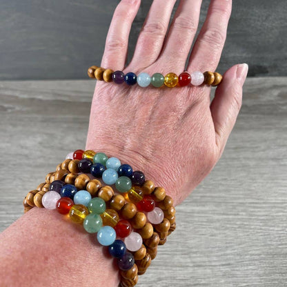 Assorted Gemstone with Wood Beads Bracelet Stretchy String