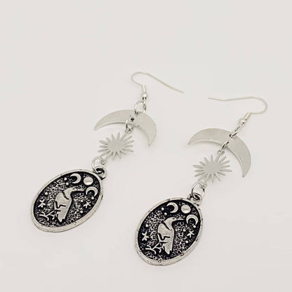 Dark Crow Pattern Pendant Star Moon Earring