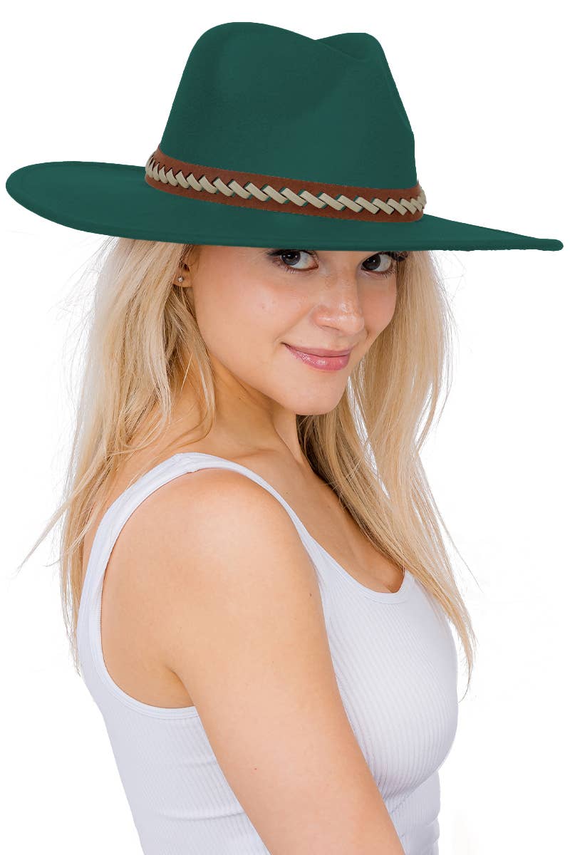 Faux Suede Leather Band Wide Brim Rancher Hat