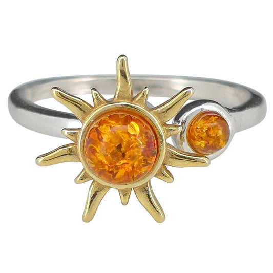 Amber Gold Plated Silver Spinner Sun Adjustable Ring