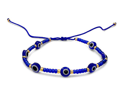 Multi Evil Eye Beaded String Pull Tie Bracelet