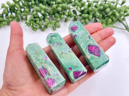 Ruby Fuchsite 4-Sided Tower (Approx 75MM or 7.5CM) -AAA