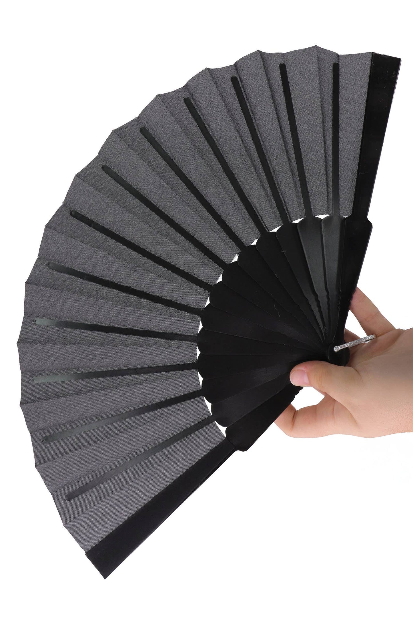 Sleek Mono Black On Black Hand-held Folding Fan