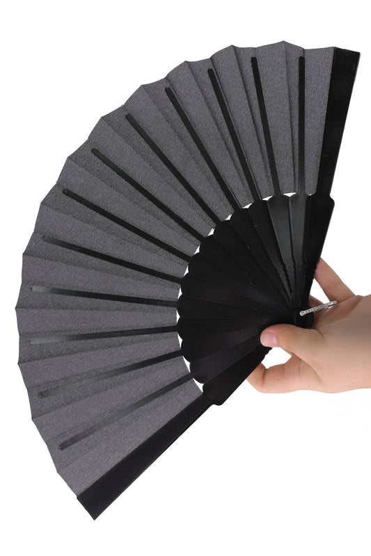 Sleek Mono Black On Black Hand-held Folding Fan