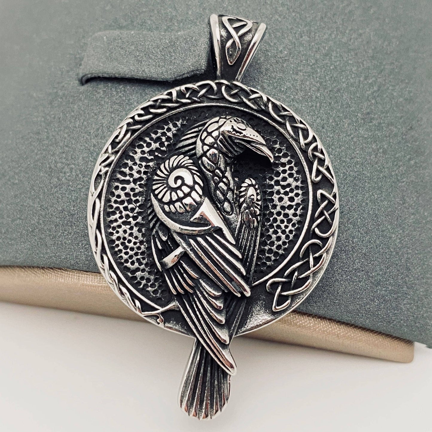 Stainless Steel Viking Celtic Knot Crow Pendant