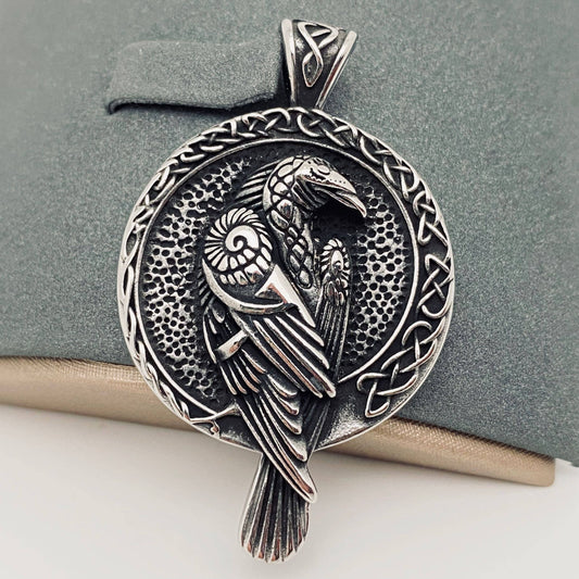Stainless Steel Viking Celtic Knot Crow Pendant