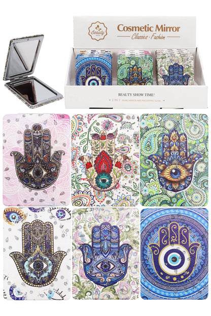 Hamsa Hand Glitter Compact Mirror - 12 Pc