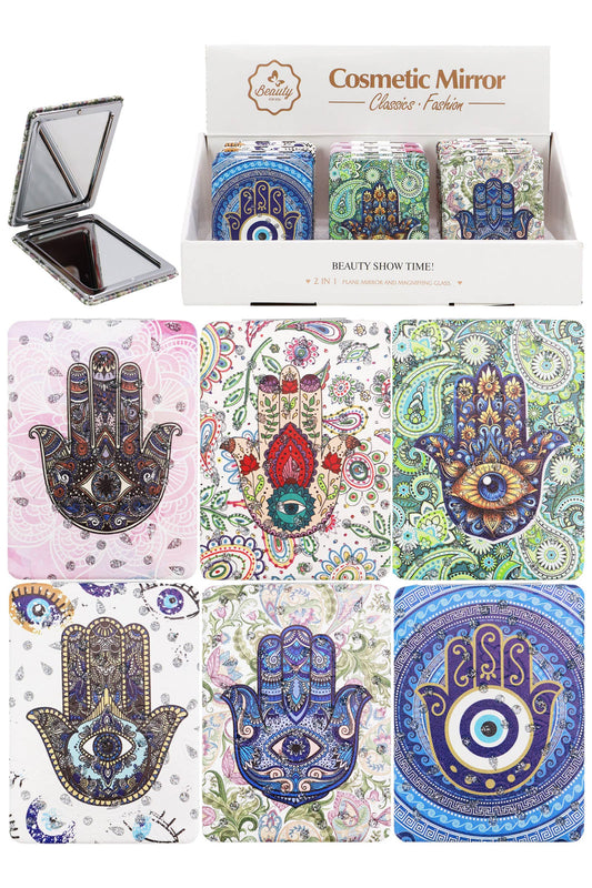 Hamsa Hand Glitter Compact Mirror - 12 Pc