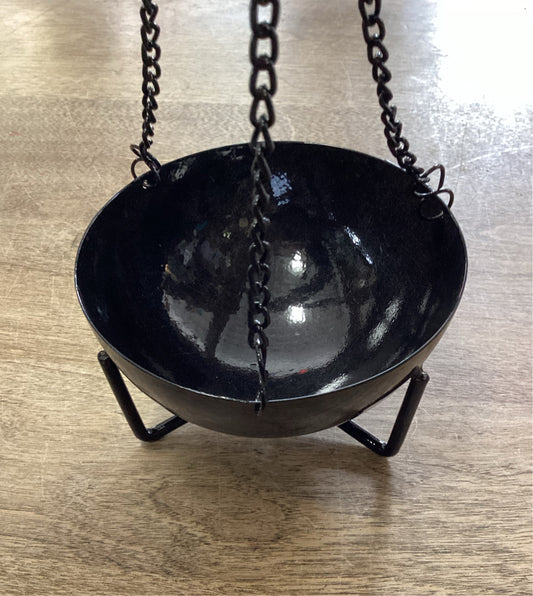 Hanging Metal Cauldron with Chain