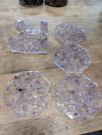 Epoxy Resin and Tumbled Stone Coaster Sets