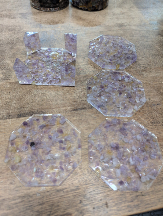 Epoxy Resin and Tumbled Stone Coaster Sets