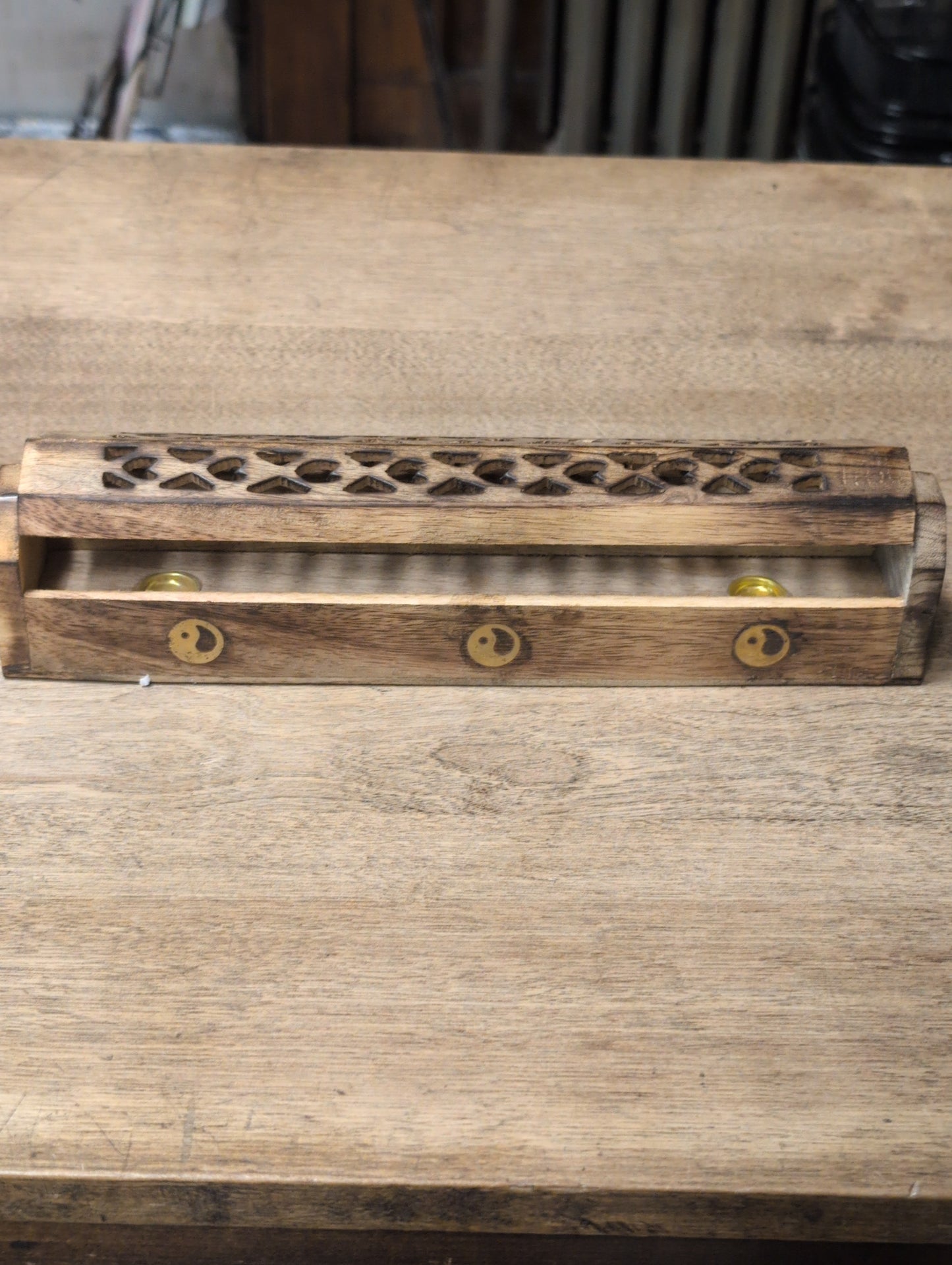 Brass Inlay Incense Burner Coffin Style for Cones or Sticks