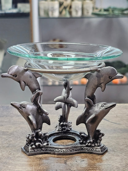 Candle Holders - Heavy Gauge 4" Pewter Ornamental With Glass - Essential Oil Diffuser