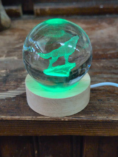 Wolf Engraved Sphere with Rainbow LED base