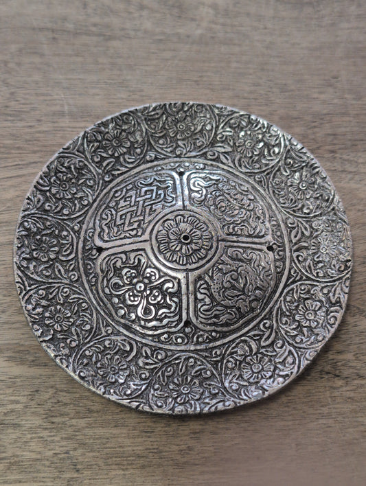 Round Tibetan Aluminum Metal Incense Burner