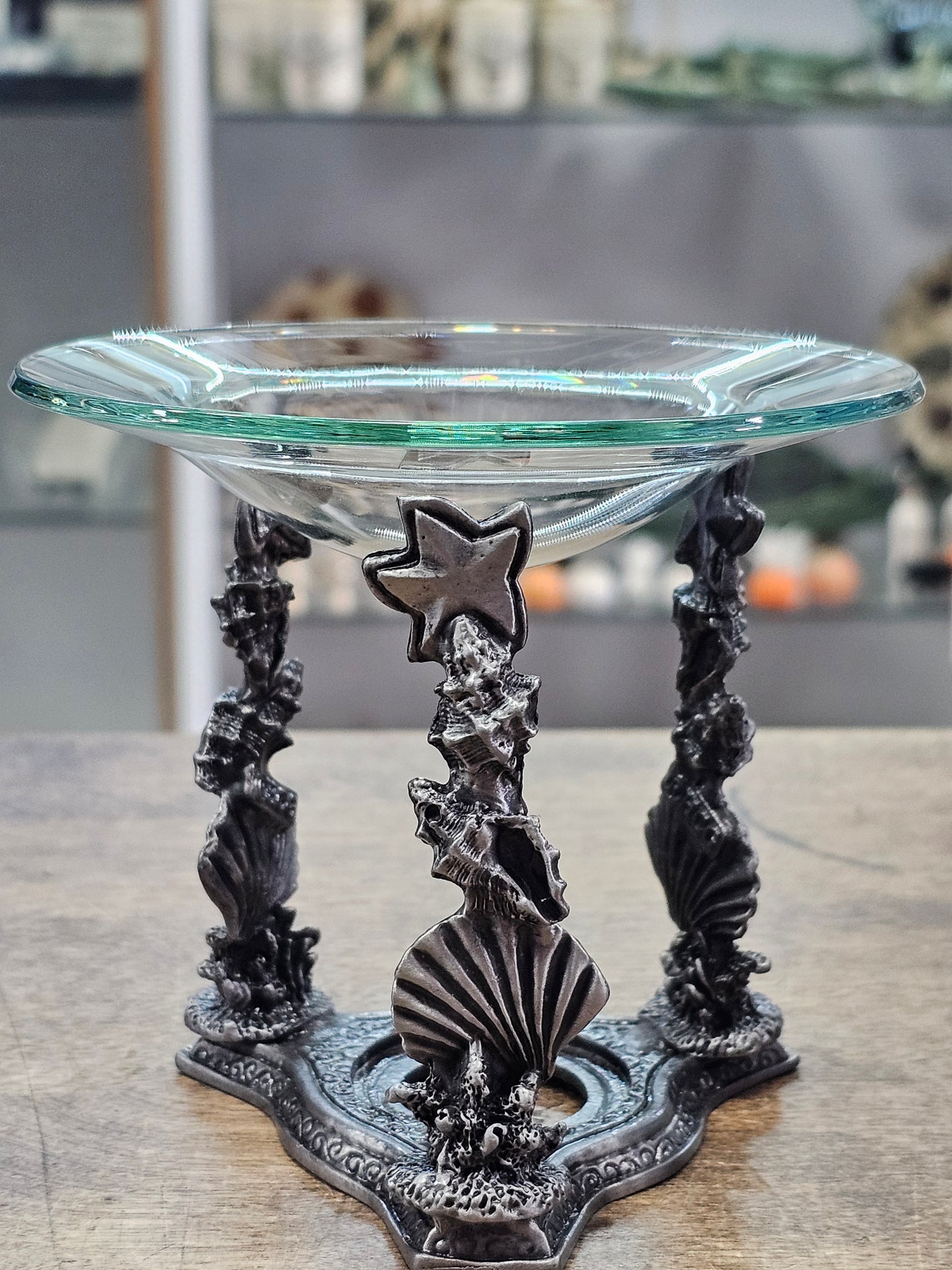 Candle Holders - Heavy Gauge 4" Pewter Ornamental With Glass - Essential Oil Diffuser