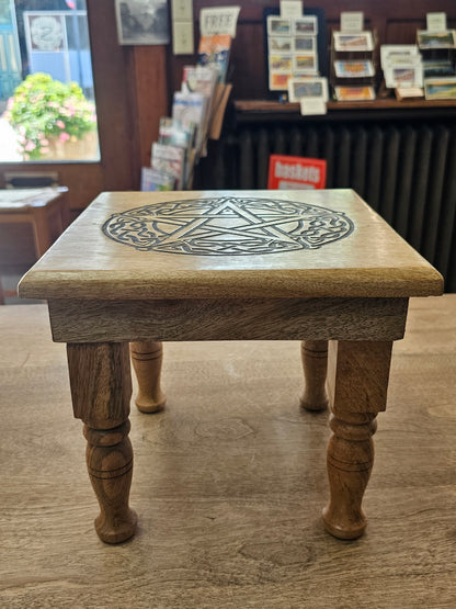Wood Altar Table Engraved with Pentagram