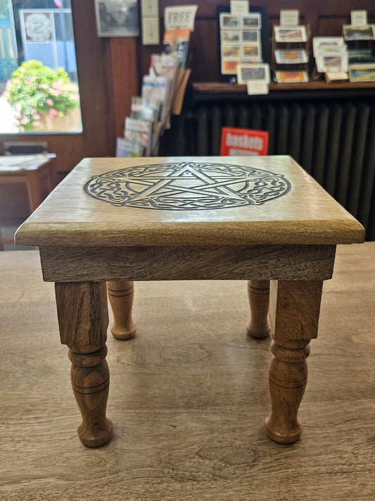 Wood Altar Table Engraved with Pentagram