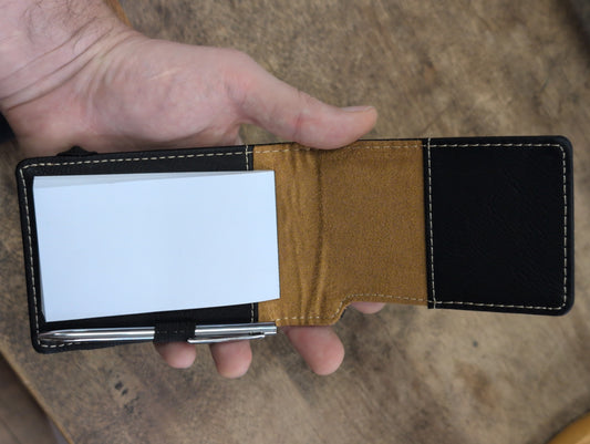 Note Pad Pen and Cover Engraved Leatherette Vegan Leather