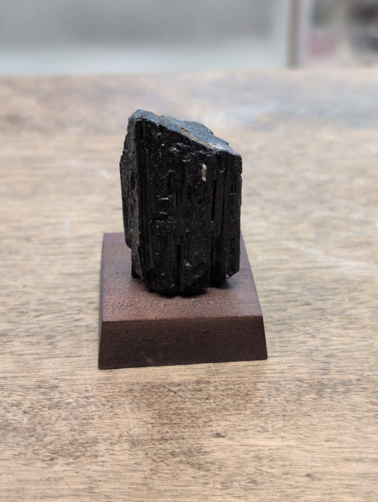 Black Tourmaline on Wood Base
