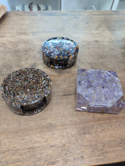 Epoxy Resin and Tumbled Stone Coaster Sets
