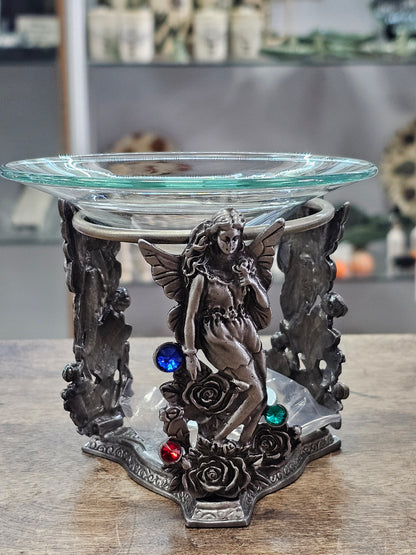 Candle Holders - Heavy Gauge 4" Pewter Ornamental With Glass - Essential Oil Diffuser