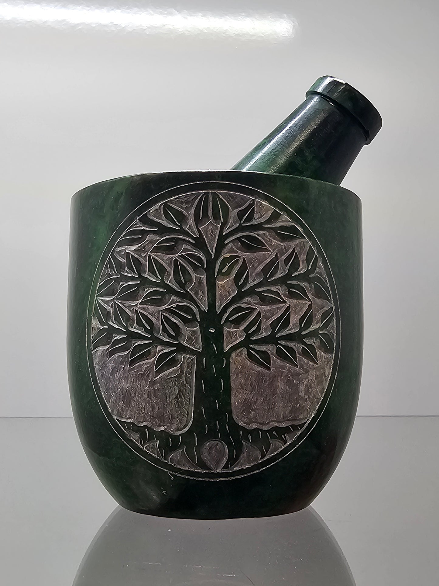 Green Tree of Life Mortar and Pestel - Soapstone